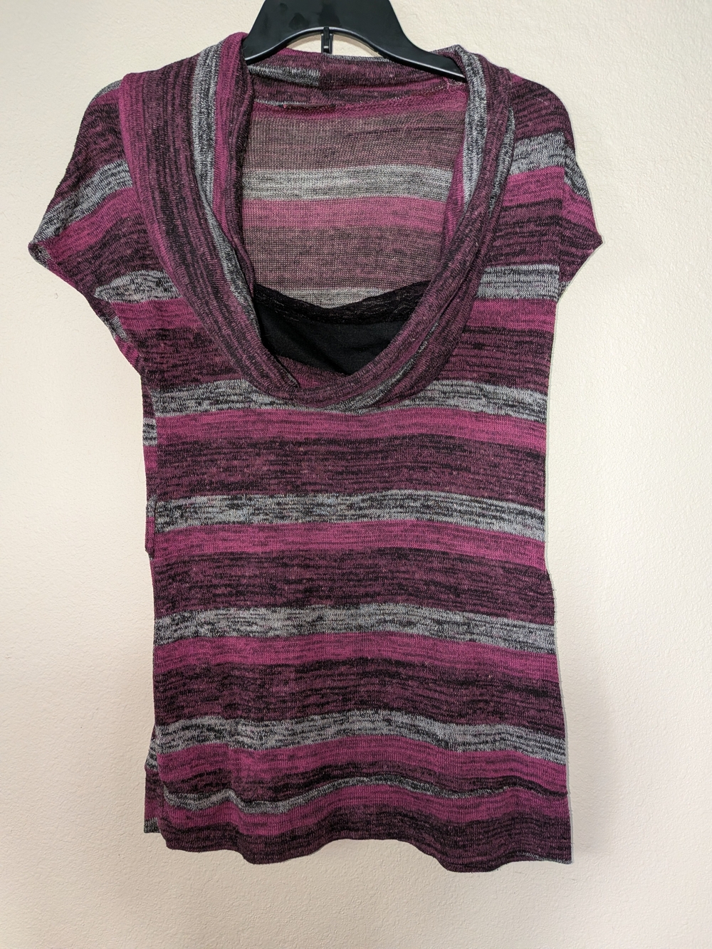 P.inc Striped Cowl Neck Tunic in Plum and Gray